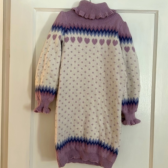 Janie and Jack, purple and cream sweater dress with hearts size 6 - Picture 5 of 6